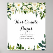 Groen Witte Bloem Deze Kaars Brandt Bord Poster (Voorkant)