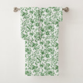 Groen Witte Bloem Motief Toile Chinoiserie Antiek Bad Handdoek (Insitu)