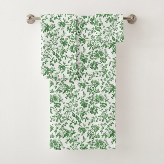 Groen Witte Bloem Motief Toile Chinoiserie Antiek  Bad Handdoek (Insitu)