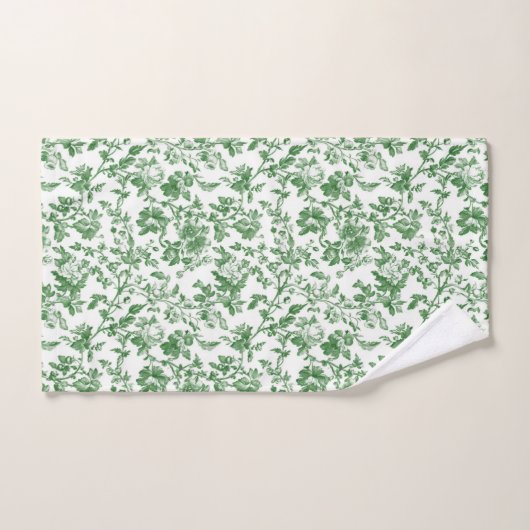 Groen Witte Bloem Motief Toile Chinoiserie Antiek Bad Handdoek (Handdoek)