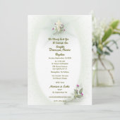 Groen&Witte bloemachtige Doop uitnodiging (Staand voorkant)