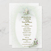 Groen&Witte bloemachtige Doop uitnodiging (Voorkant / Achterkant)