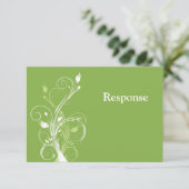 Groen, Witte Bloemen Bruiloft RSVP Kaart (Staand voorkant)