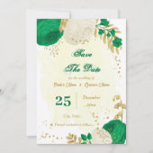 groen - witte bloemen goud botanisch save the date (Voorkant)