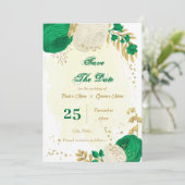 groen - witte bloemen goud botanisch save the date (Staand voorkant)