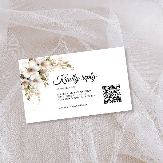 Groen Witte Bloemen QR code Informatiekaartje