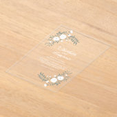 Groen Witte Bloemen Trouwen Acryl Uitnodigingen (Laagn)