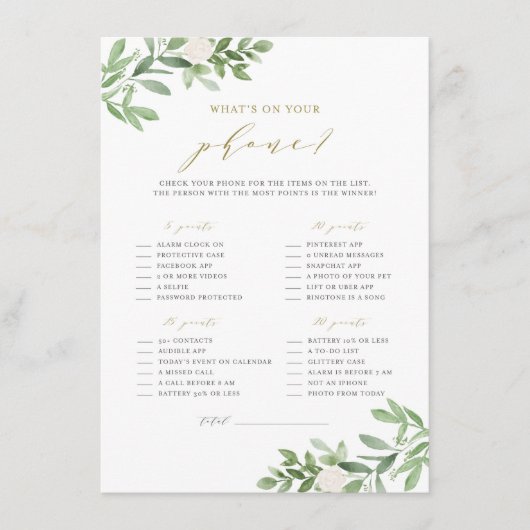 Groen & Witte Bloemen Wat is er op je telefoon spe Informatiekaartje (Voorkant)