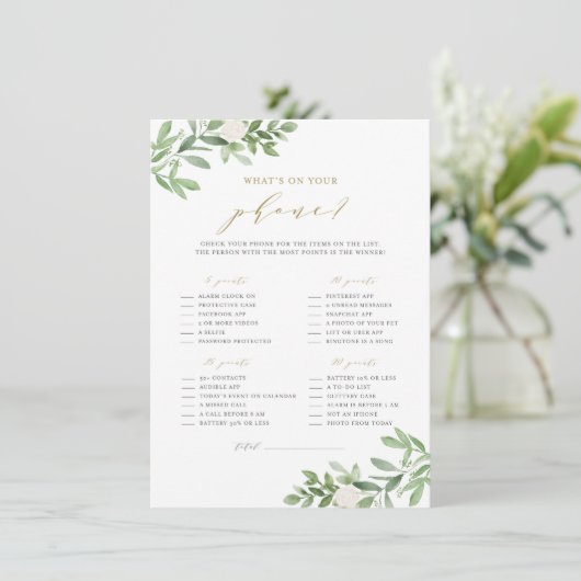 Groen & Witte Bloemen Wat is er op je telefoon spe Informatiekaartje (Staand voorkant)