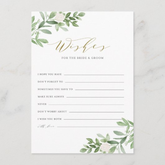 Groen & Witte Bloemen Wensen voor Bruid & Bruidego Informatiekaartje (Voorkant)