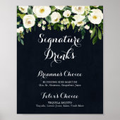 Groen Witte Bloemige Blauwe Handtekening Dranken B Poster (Voorkant)