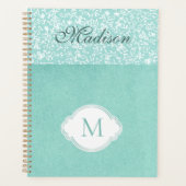 Groen Witte Bloemige Pastel Modieus Monogram Planner (Voorkant)