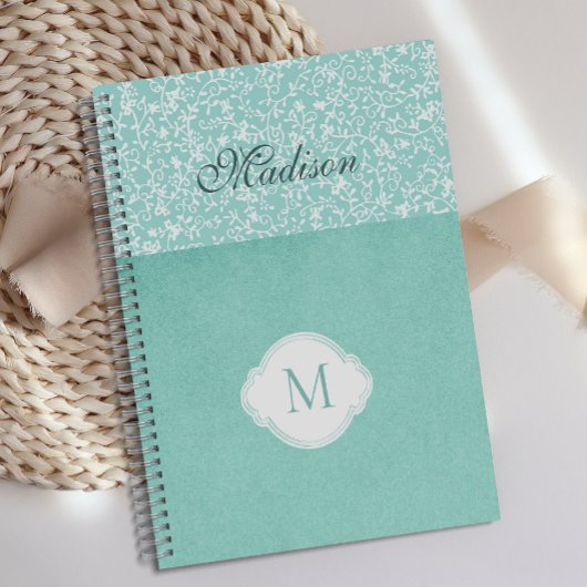 Groen Witte Bloemige Pastel Modieus Monogram Planner
