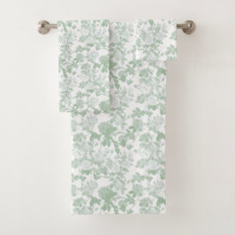 Groen Witte Bloemrozen Franse Chinoiserie Bad Handdoek