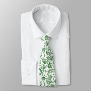 Groen Witte Bloemstuk Toile Chinoiserie Bruiloft Stropdas
