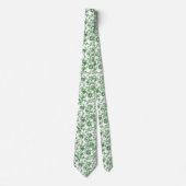Groen Witte Bloemstuk Toile Chinoiserie Bruiloft Stropdas (Voorkant)