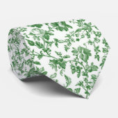 Groen Witte Bloemstuk Toile Chinoiserie Bruiloft Stropdas (Opgerold)