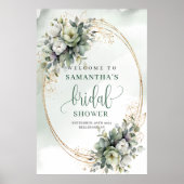 Groen Witte Botanische Bruiloftsdouche Welkomstbor Poster (Voorkant)