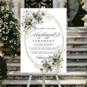 Groen Witte Botanische Ongekoppelde Ceremonie Huwe Poster