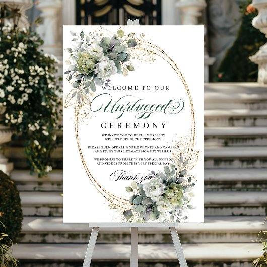 Groen Witte Botanische Ongekoppelde Ceremonie Huwe Poster