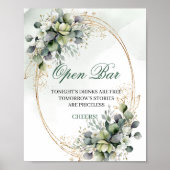 Groen Witte Botanische Open Bar Tafel Sign Poster (Voorkant)