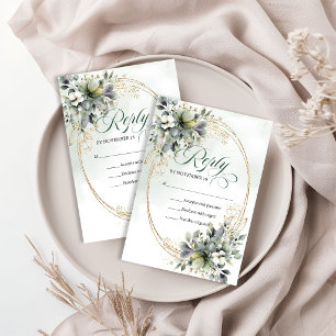 Groen Witte Botanische Watercolor Trouwreactie RSVP Kaartje