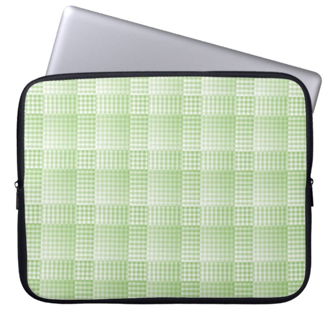 Groen Witte Checker Abstract Patroon Laptop Sleeve (Voorkant)