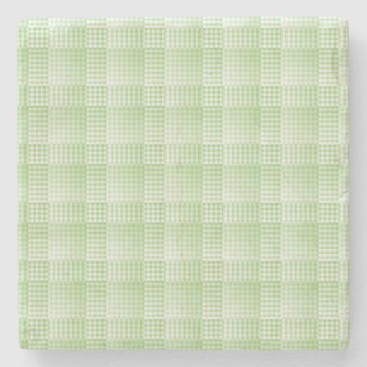 Groen Witte Checker Abstract Patroon Stenen Onderzetter (Voorkant)
