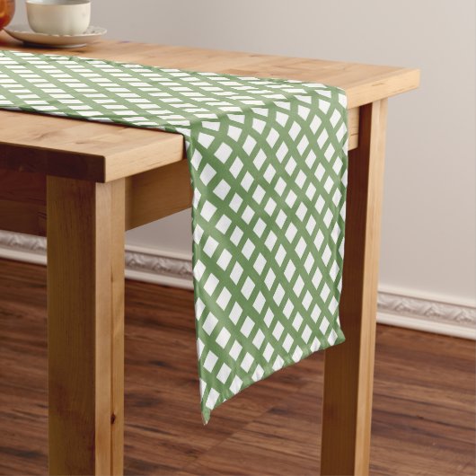 Groen Witte Checker Diamant Patroon Medium Tafelloper (Voorbeeld)