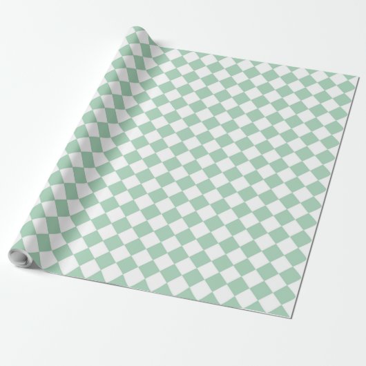 Groen Witte Checker Diamantpatroon Inpakpapier (Uitgerold)