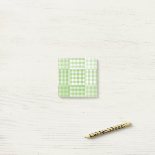 Groen Witte Checker Patchwork Patroon Post-it® Notes (Op bureau)