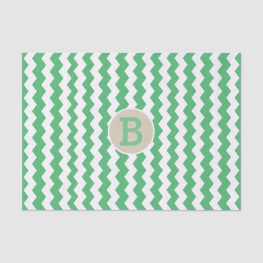 Groen Witte Chevron Patroon Monogram Beginletter Tissuepapier (Voorkant)