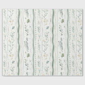 Groen Witte Chic Bloemige Verjaardag Cadeaupapier (Vlak)