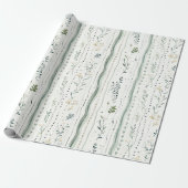 Groen Witte Chic Bloemige Verjaardag Cadeaupapier (Uitgerold)