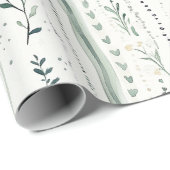 Groen Witte Chic Bloemige Verjaardag Cadeaupapier (Rol Hoek)