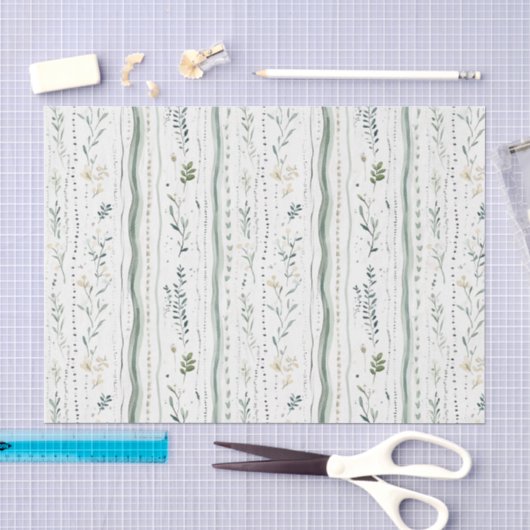Groen Witte Chic Bloemige Verjaardag Tissuepapier (Craft)