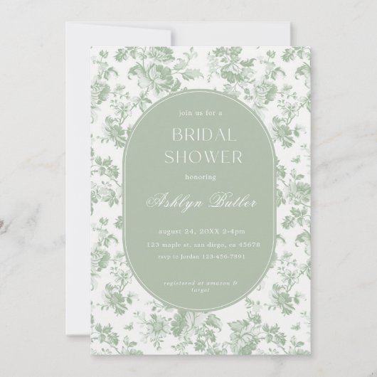 Groen Witte Chinoiserie Bruidsdouche Uitnodiging (Voorkant)