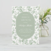 Groen Witte Chinoiserie Bruidsdouche Uitnodiging (Staand voorkant)