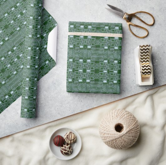 Groen Witte Computerprintplaatlijnen Cadeaupapier (Crafts)