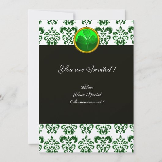 GROEN WITTE DAMASK MET SHAMROCK Black Champagne Kaart (Achterkant)