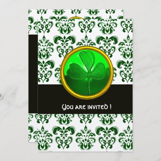 GROEN WITTE DAMASK MET SHAMROCK Black Champagne Kaart (Voorkant / Achterkant)