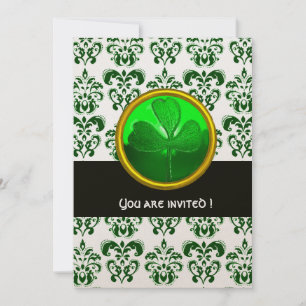 GROEN WITTE DAMASK MET SHAMROCK Black Champagne Kaart
