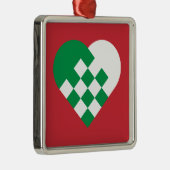 Groen Witte Deense Hart Metalen Ornament (Rechts)