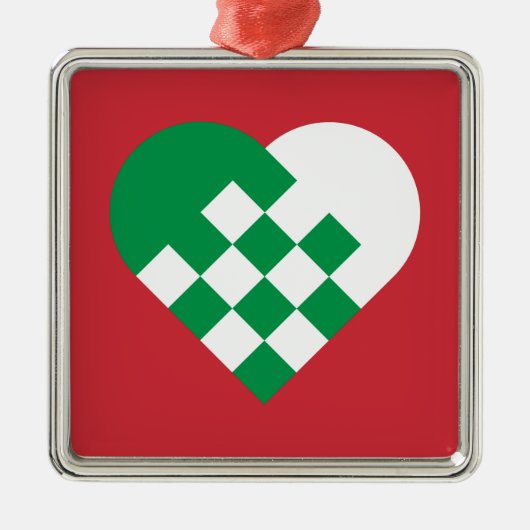 Groen Witte Deense Hart Metalen Ornament (Voorkant)