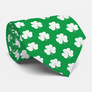 Groen Witte Elegante Ierse Klaverpatroon Stropdas