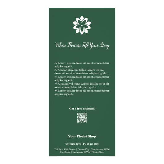 Groen & Witte Elegantie 💐 Trouwbloemen Bloemist Reclamekaart (Achterkant)