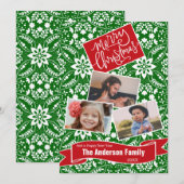 Groen Witte Folk Bloemen Vakantiepatroon Feestdagenkaart (Voorkant / Achterkant)