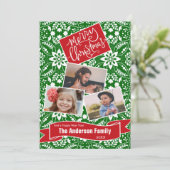 Groen Witte Folk Bloemen Vakantiepatroon Feestdagenkaart (Staand voorkant)