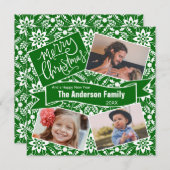 Groen Witte Folk Bloemen Vakantiepatroon Feestdagenkaart (Voorkant / Achterkant)