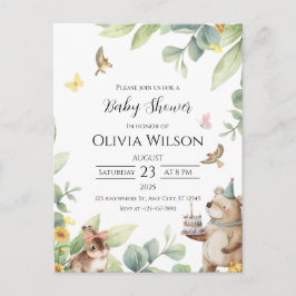 Groen Witte Geïllustreerde Vogels Baby Shower Post Briefkaart